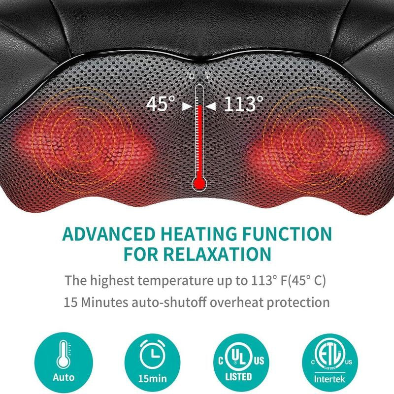 Nekteck Shiatsu Neck and Back Massager with Soothing Heat, Electric Deep Tissue 3D Kneading Massage Pillow for Shoulder, Leg, Body Muscle Pain Relief