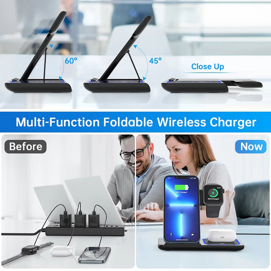 Wireless Charger, 18W Fast Iphone Charging Station for Iphone 15/14/13/12 /11/Pro Max/Plus /XR,3 in 1 Wireless Charging Stand for Iwatch Series SE 9/8/7/6/5/4/3, Airpods Pro/3/2 (With QC3.0 Adapter)