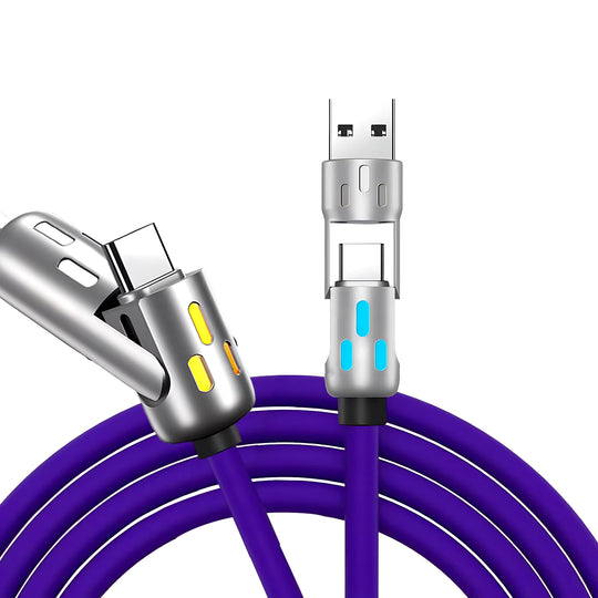 Zinc Alloy USB-C 4 in 1 240W Fast Charging Cable for Iphone Usb Type C Cable with RGB Light for Iphone Xiaomi Samsung Oneplus