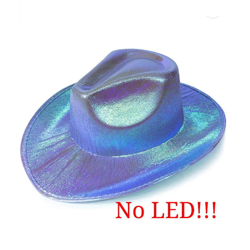 Wireless Disco Luminous Led Bride Cowgirl Hat Glowing Light Bar Cap Bachelorette Party Supplies Flashing Neon Western Cowboy Hat