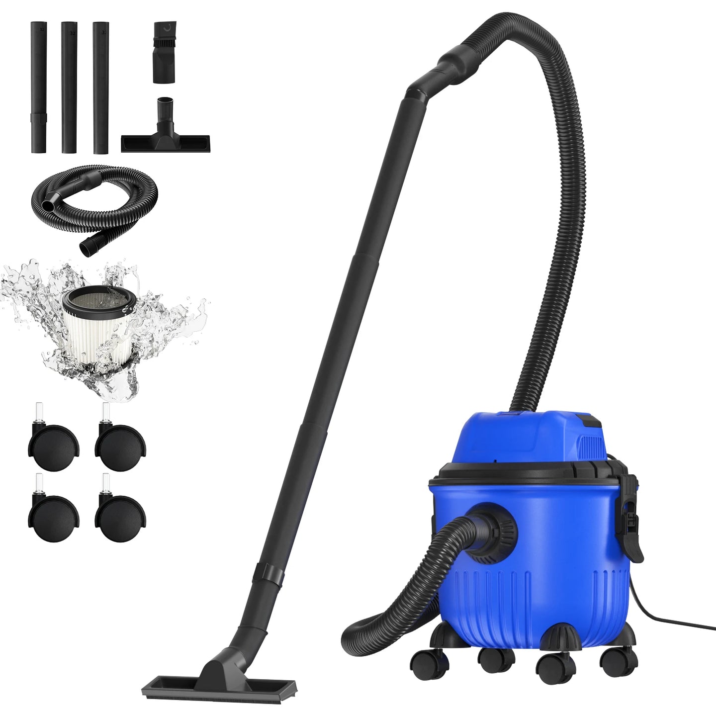 Industrial Vacuum Cleaner Hoover Wet and Dry 4800W Powerful Suction Bagless, 16Kpa, 15 Litre Capacity, 4 Caster Wheels