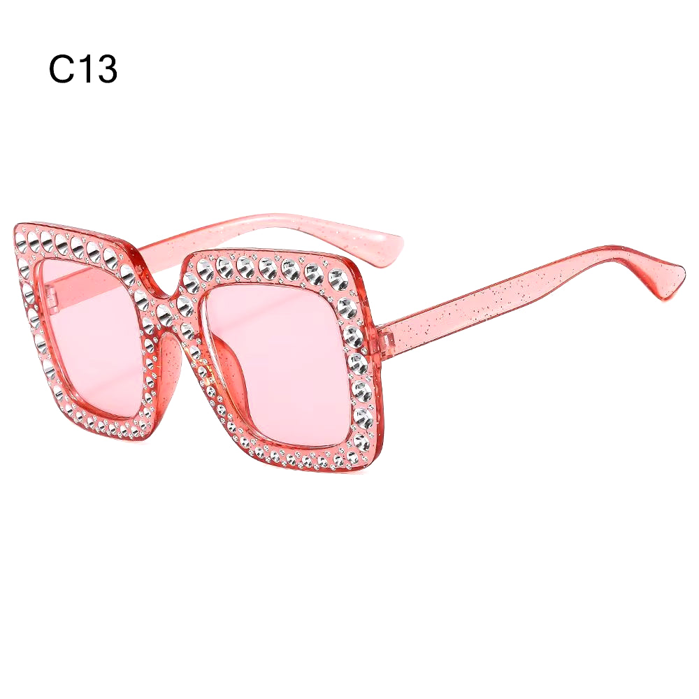 Crystal Oversized Sunglasses for Women Rhinestone Square Diamond Sun Glasses Retro Big Frame Sparkling Glasses