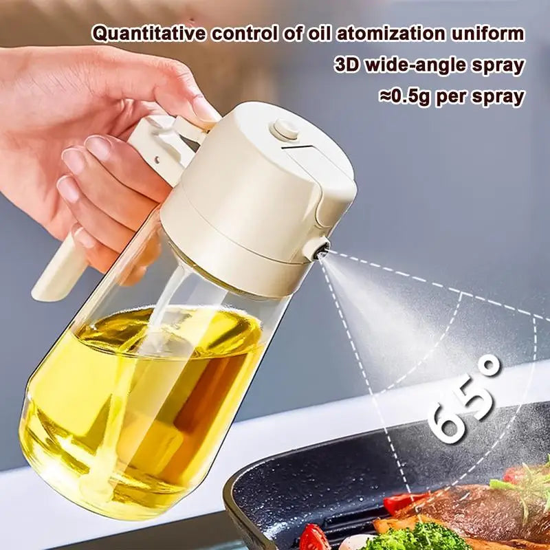 2-In-1 Oil Spray Bottle, 470Ml Oil Dispenser Bottle for Kitchen Cooking, Glass Oil Spray Bottle with Pourer, Oil Sprayer