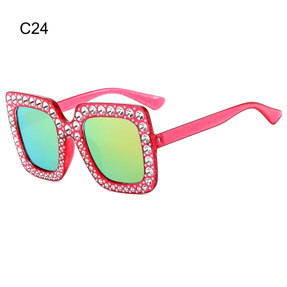 Crystal Oversized Sunglasses for Women Rhinestone Square Diamond Sun Glasses Retro Big Frame Sparkling Glasses