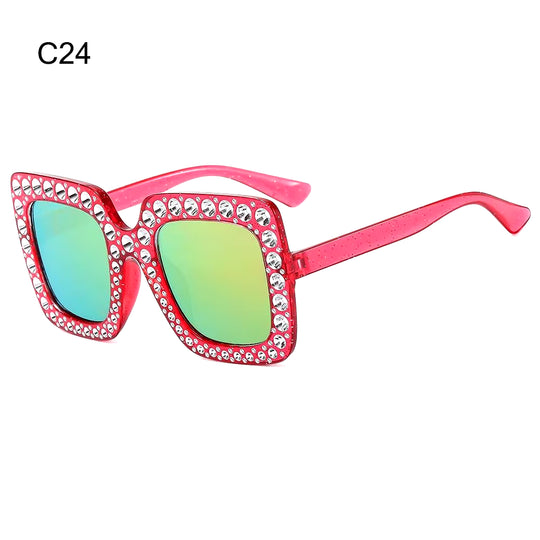 Crystal Oversized Sunglasses for Women Rhinestone Square Diamond Sun Glasses Retro Big Frame Sparkling Glasses