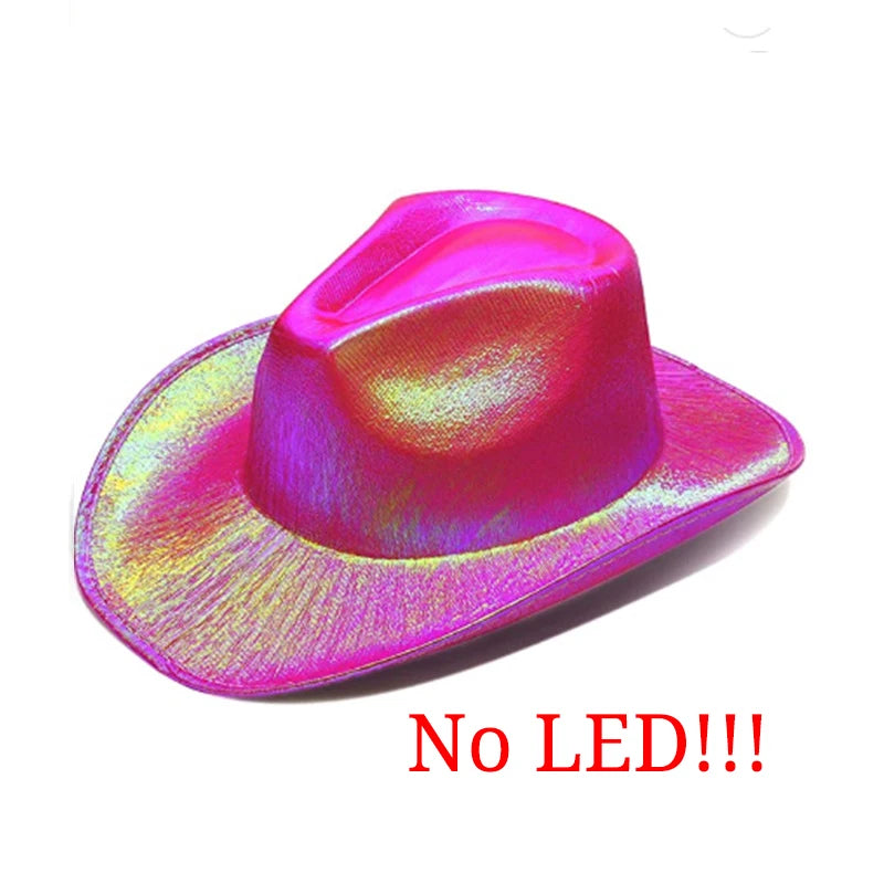 Wireless Disco Luminous Led Bride Cowgirl Hat Glowing Light Bar Cap Bachelorette Party Supplies Flashing Neon Western Cowboy Hat