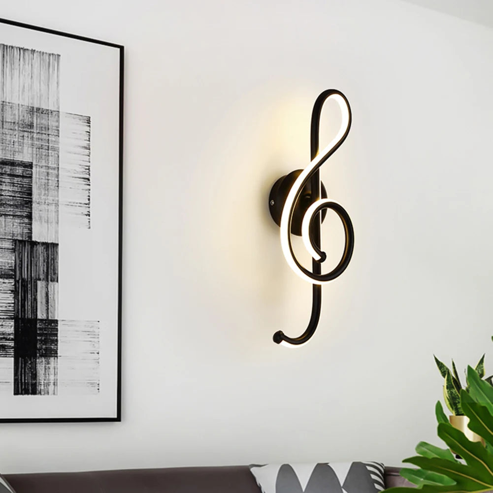 Creative LED Musical Note Design Wall-Mounted Lamp Modern LED Musical Note Bedside Spiral Night Light Indoor