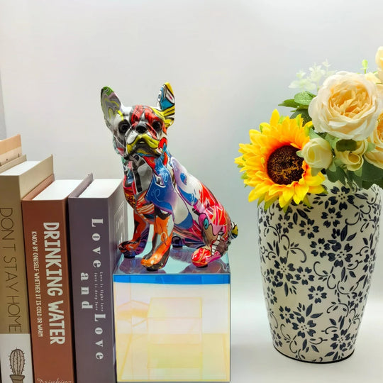 Colorful Standing French Bulldog Resin Statue Decoration, Pet Dog DIY Graffiti Crafts, Desktop Animal Statue Ornament.