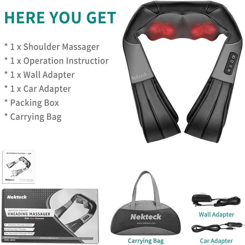 Nekteck Shiatsu Neck and Back Massager with Soothing Heat, Electric Deep Tissue 3D Kneading Massage Pillow for Shoulder, Leg, Body Muscle Pain Relief