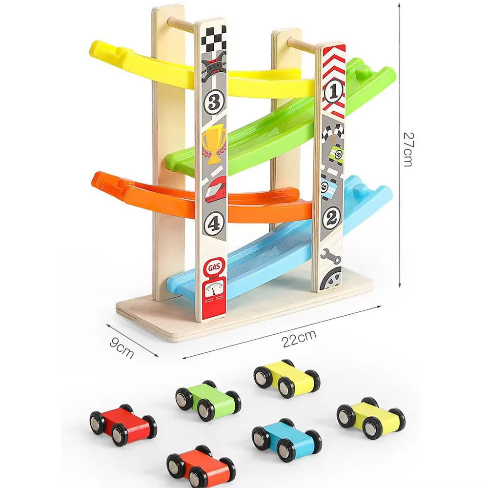 4/7 Track Wooden Ramp Racing Toddler Toy Car Set Montessori Educational Toy Game Mini Inertia Slide Roller Coaster Racing