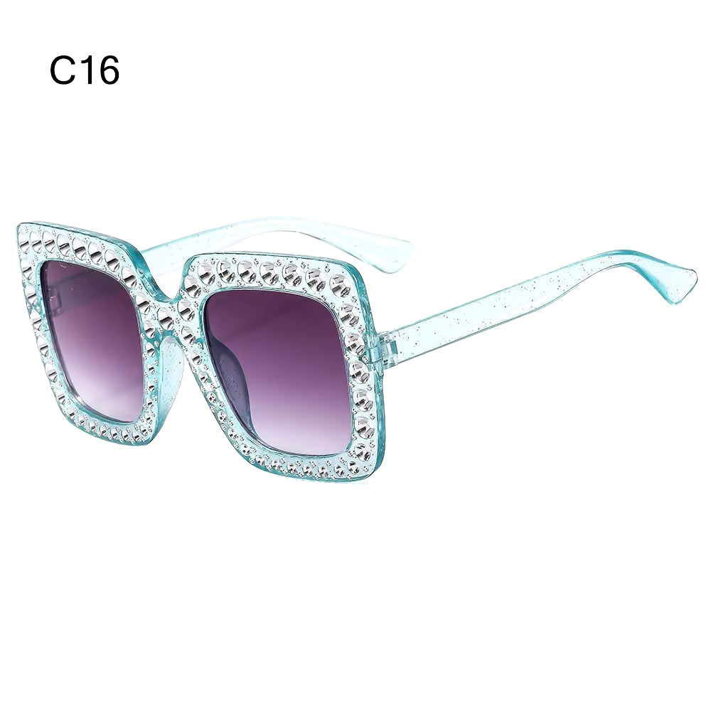 Crystal Oversized Sunglasses for Women Rhinestone Square Diamond Sun Glasses Retro Big Frame Sparkling Glasses