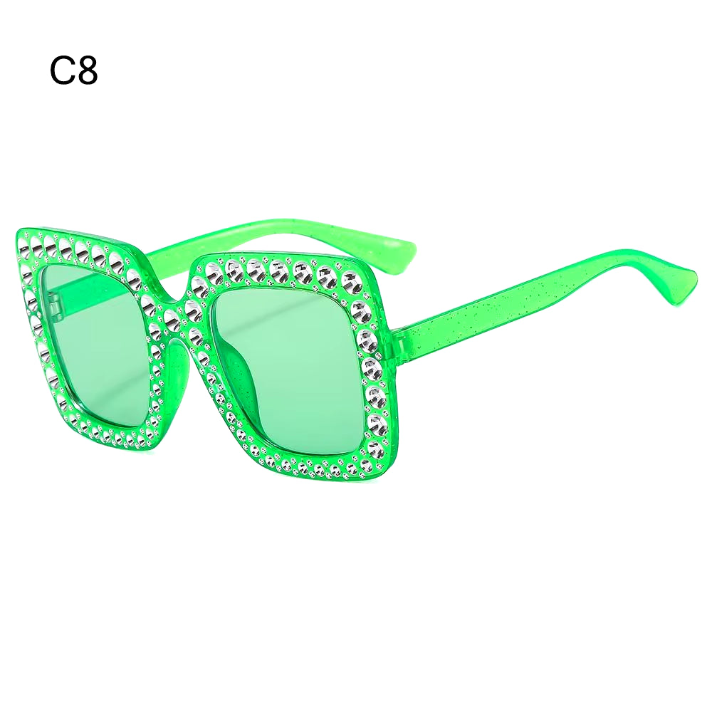 Crystal Oversized Sunglasses for Women Rhinestone Square Diamond Sun Glasses Retro Big Frame Sparkling Glasses