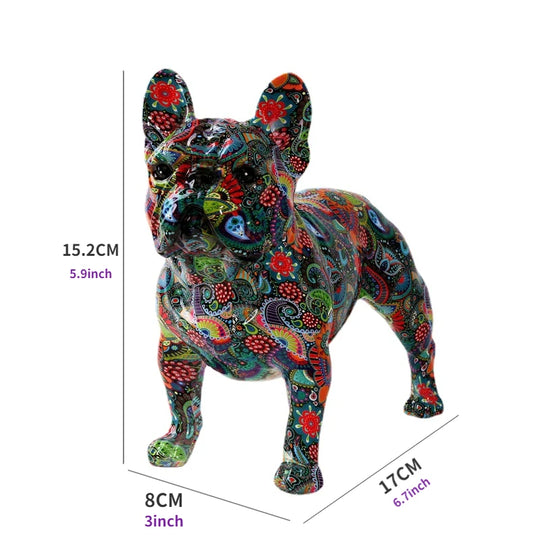 Colorful Standing French Bulldog Resin Statue Decoration, Pet Dog DIY Graffiti Crafts, Desktop Animal Statue Ornament.