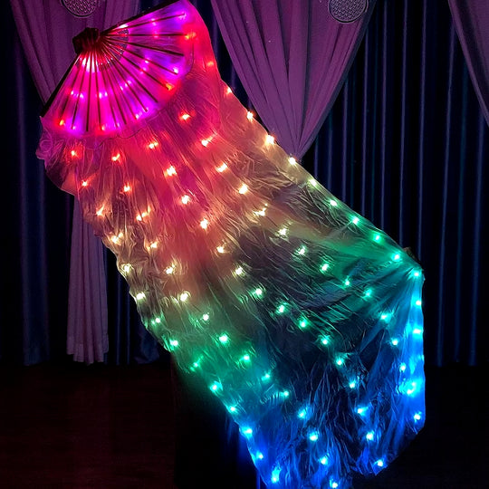 Silk Led Light Rainbow Fold Fans Belly Dance Stage Performance Party Cosplay Costume Shows Bar Nightculb Accessorie