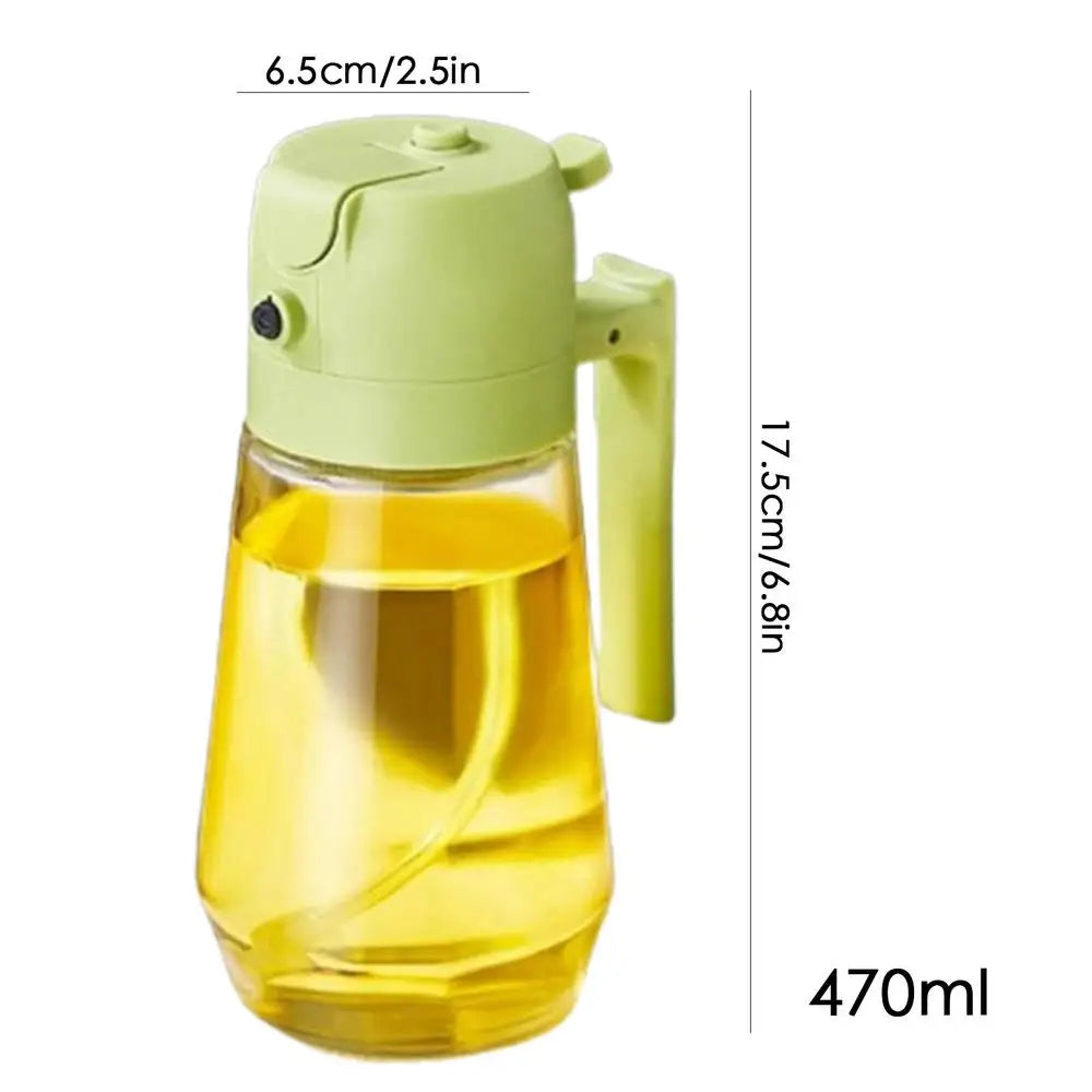 2-In-1 Oil Spray Bottle, 470Ml Oil Dispenser Bottle for Kitchen Cooking, Glass Oil Spray Bottle with Pourer, Oil Sprayer