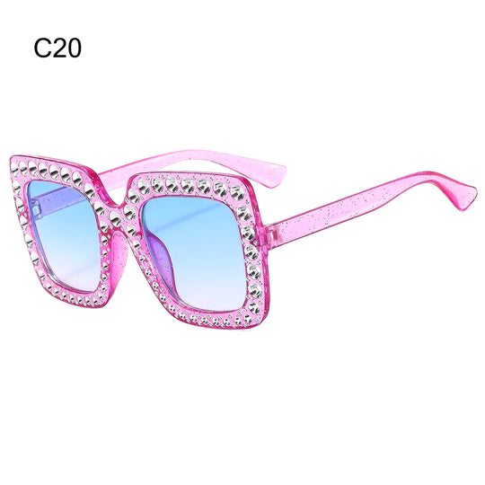 Crystal Oversized Sunglasses for Women Rhinestone Square Diamond Sun Glasses Retro Big Frame Sparkling Glasses