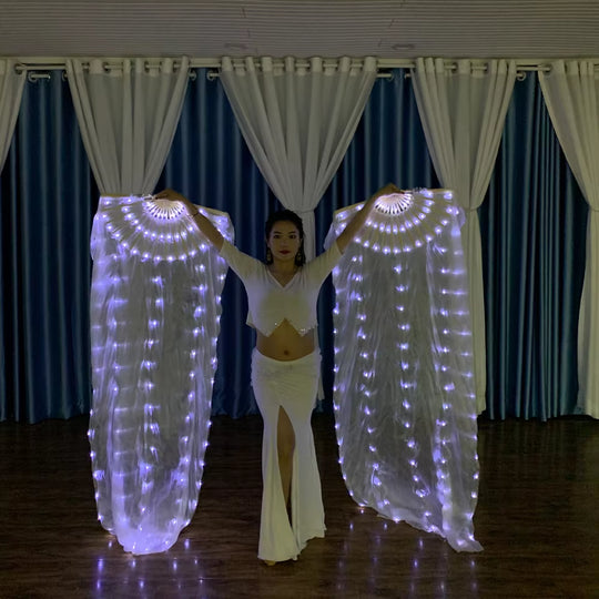 Silk Led Light Rainbow Fold Fans Belly Dance Stage Performance Party Cosplay Costume Shows Bar Nightculb Accessorie