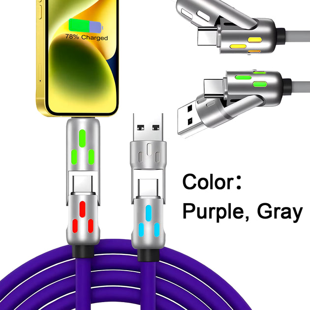 Zinc Alloy USB-C 4 in 1 240W Fast Charging Cable for Iphone Usb Type C Cable with RGB Light for Iphone Xiaomi Samsung Oneplus