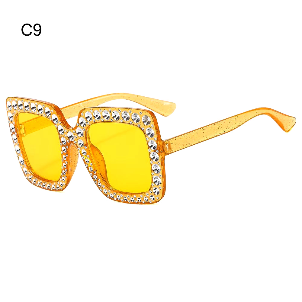 Crystal Oversized Sunglasses for Women Rhinestone Square Diamond Sun Glasses Retro Big Frame Sparkling Glasses