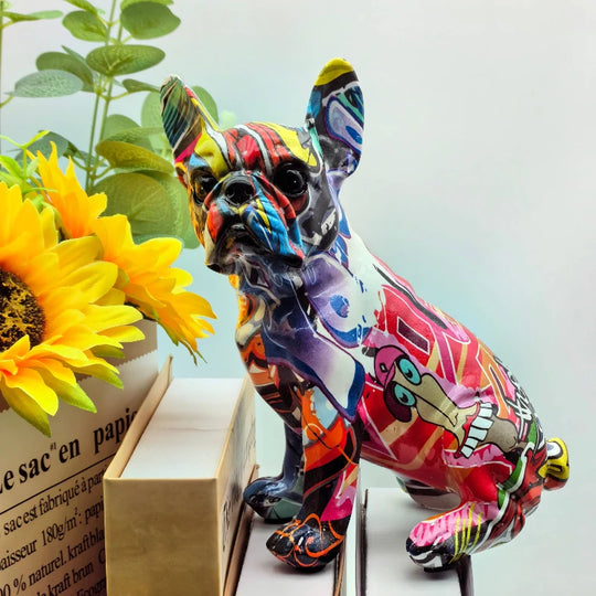 Colorful Standing French Bulldog Resin Statue Decoration, Pet Dog DIY Graffiti Crafts, Desktop Animal Statue Ornament.