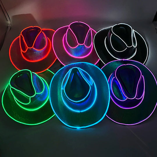 Wireless Disco Luminous Led Bride Cowgirl Hat Glowing Light Bar Cap Bachelorette Party Supplies Flashing Neon Western Cowboy Hat