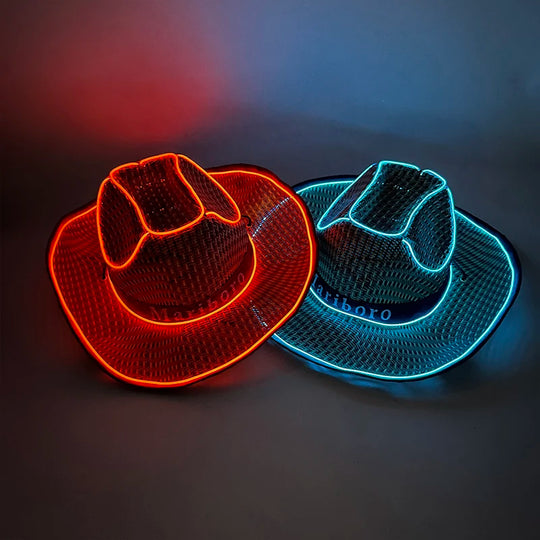 Wireless Disco Luminous Led Bride Cowgirl Hat Glowing Light Bar Cap Bachelorette Party Supplies Flashing Neon Western Cowboy Hat