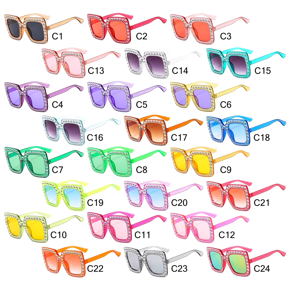 Crystal Oversized Sunglasses for Women Rhinestone Square Diamond Sun Glasses Retro Big Frame Sparkling Glasses