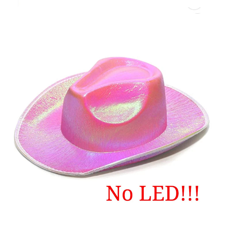 Wireless Disco Luminous Led Bride Cowgirl Hat Glowing Light Bar Cap Bachelorette Party Supplies Flashing Neon Western Cowboy Hat