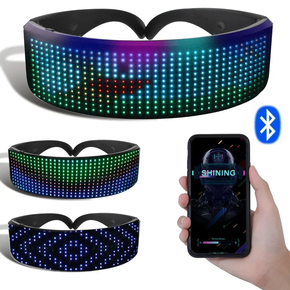 DIY Shining Electronic Futuristic Eyewear Glow the Dark Bluetooth LED Luminous Glasses Prop for Party Bar Festival Performance