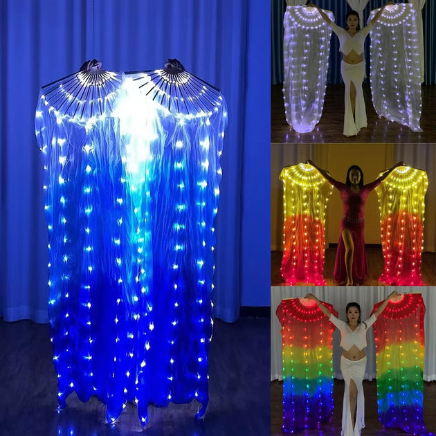 Silk Led Light Rainbow Fold Fans Belly Dance Stage Performance Party Cosplay Costume Shows Bar Nightculb Accessorie