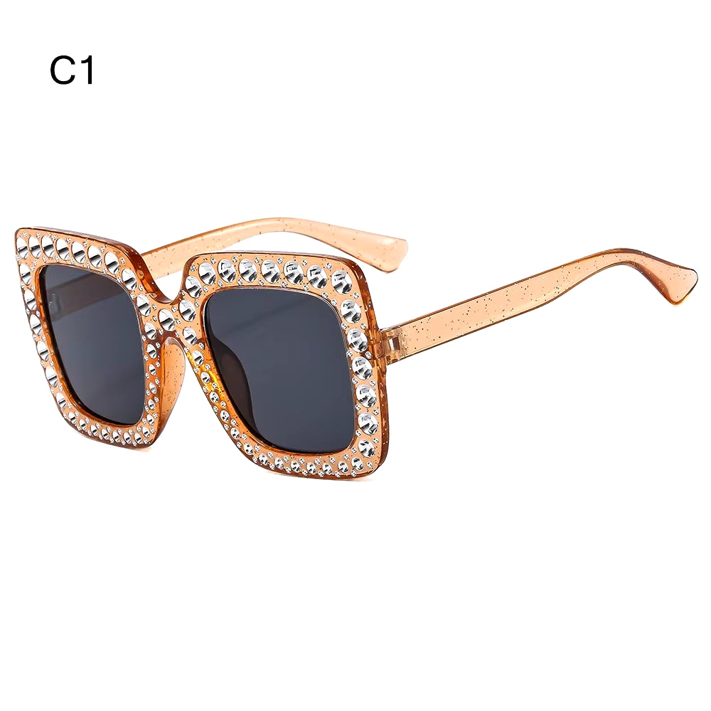 Crystal Oversized Sunglasses for Women Rhinestone Square Diamond Sun Glasses Retro Big Frame Sparkling Glasses