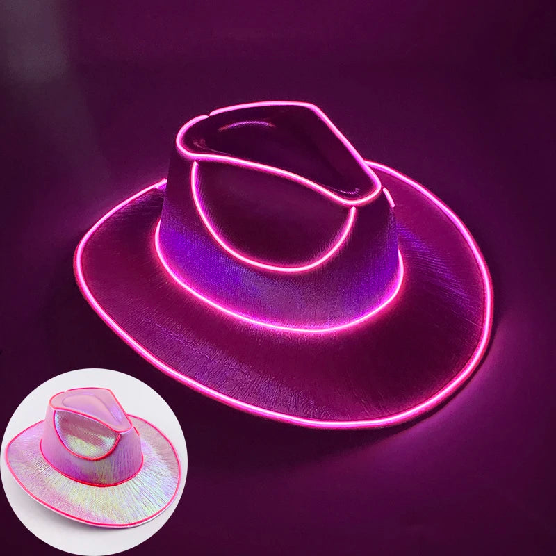 Wireless Disco Luminous Led Bride Cowgirl Hat Glowing Light Bar Cap Bachelorette Party Supplies Flashing Neon Western Cowboy Hat