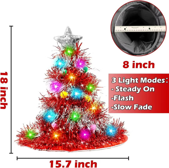 Hats Tree Santa Hat with Tinsel LED Colorful Lights Star New Year Costume for Adults Kids Christmas Decoration