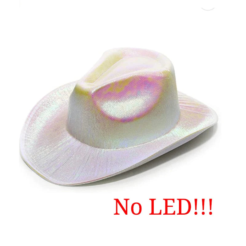 Wireless Disco Luminous Led Bride Cowgirl Hat Glowing Light Bar Cap Bachelorette Party Supplies Flashing Neon Western Cowboy Hat