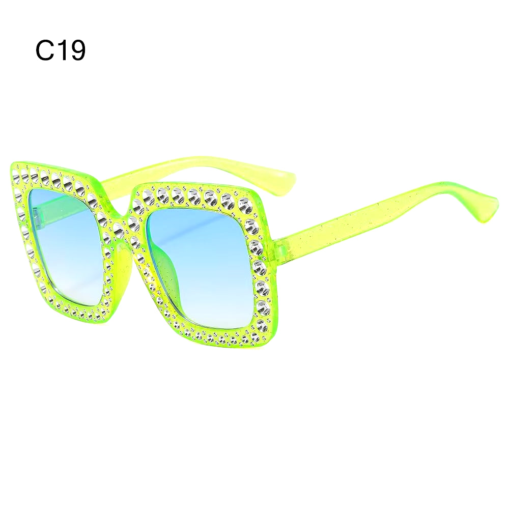 Crystal Oversized Sunglasses for Women Rhinestone Square Diamond Sun Glasses Retro Big Frame Sparkling Glasses