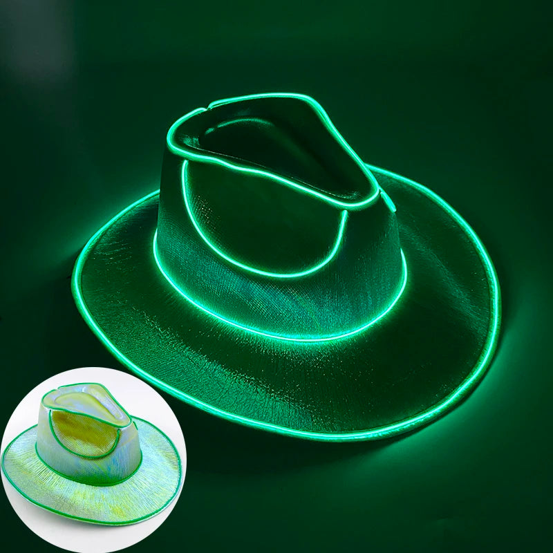 Wireless Disco Luminous Led Bride Cowgirl Hat Glowing Light Bar Cap Bachelorette Party Supplies Flashing Neon Western Cowboy Hat