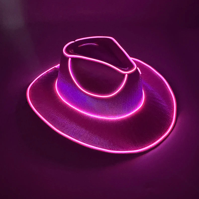 Wireless Disco Luminous Led Bride Cowgirl Hat Glowing Light Bar Cap Bachelorette Party Supplies Flashing Neon Western Cowboy Hat