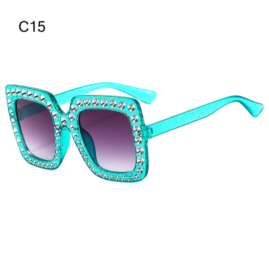 Crystal Oversized Sunglasses for Women Rhinestone Square Diamond Sun Glasses Retro Big Frame Sparkling Glasses