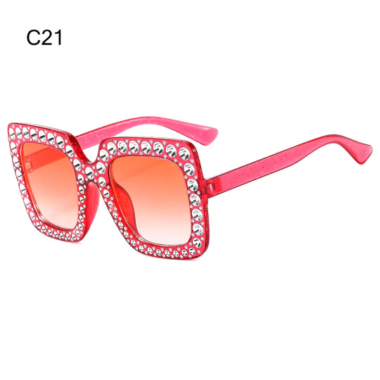 Crystal Oversized Sunglasses for Women Rhinestone Square Diamond Sun Glasses Retro Big Frame Sparkling Glasses