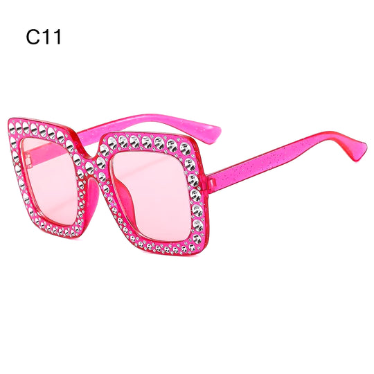 Crystal Oversized Sunglasses for Women Rhinestone Square Diamond Sun Glasses Retro Big Frame Sparkling Glasses