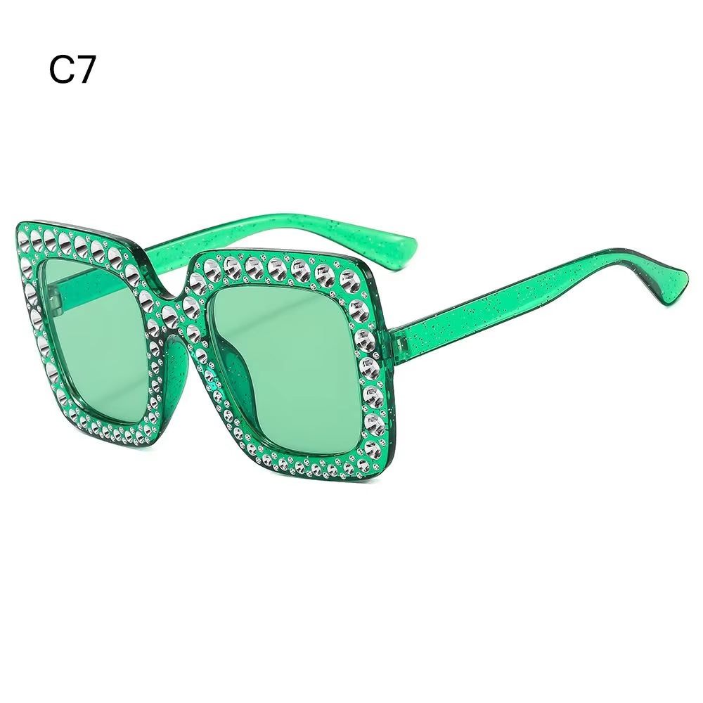 Crystal Oversized Sunglasses for Women Rhinestone Square Diamond Sun Glasses Retro Big Frame Sparkling Glasses