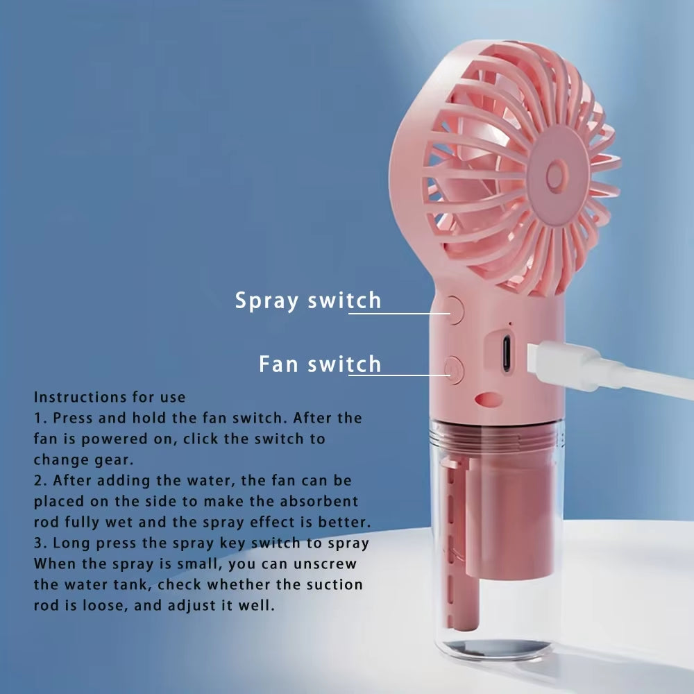 Portable Handhold Cooling Fan Spray USB Charging Mini Air Cooler Rechargeable-Water Spray Mist Fan Mini Fan Cooler