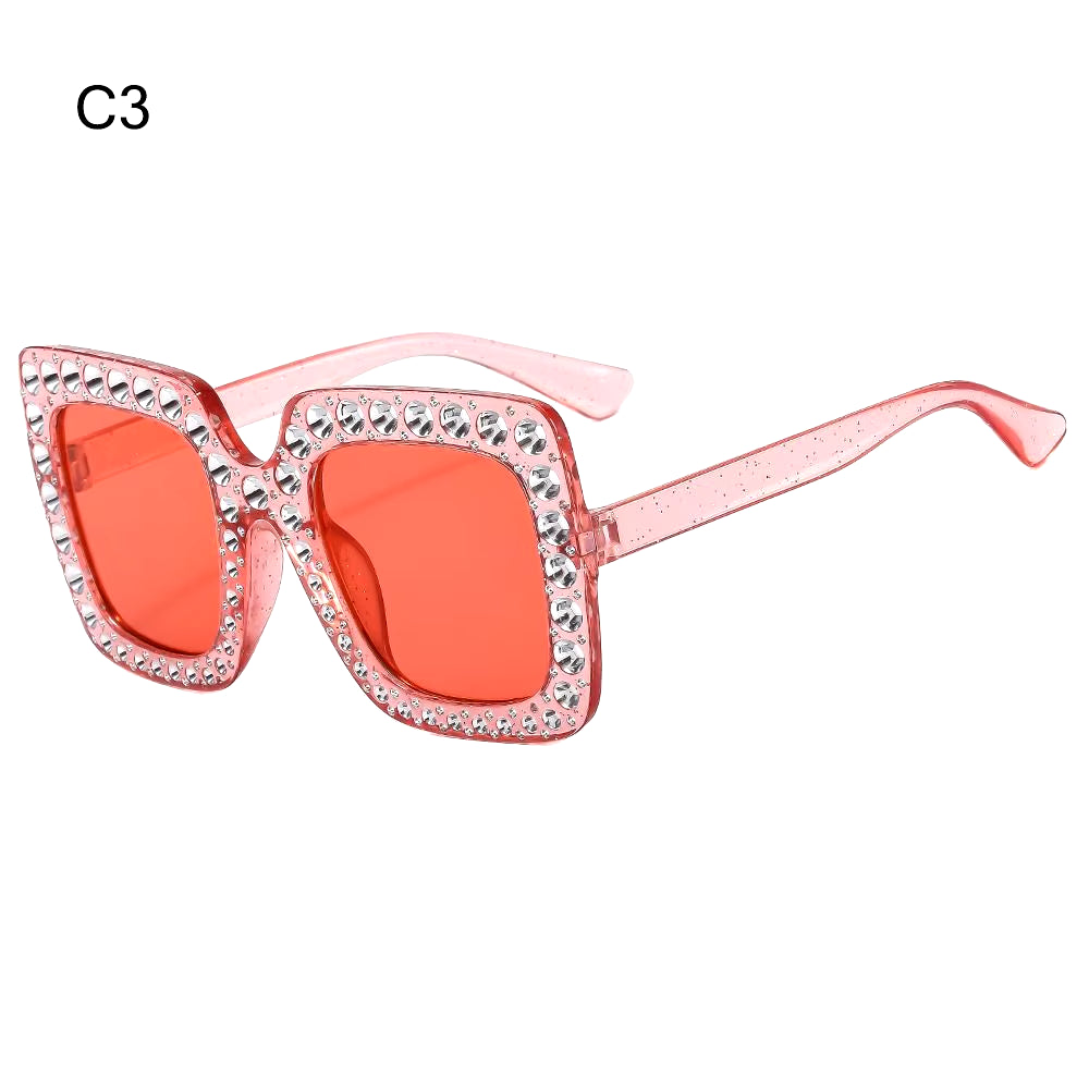 Crystal Oversized Sunglasses for Women Rhinestone Square Diamond Sun Glasses Retro Big Frame Sparkling Glasses