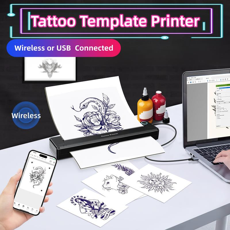 Tattoo Printer Stencil Machine.Tattoo Printers Portable.Printer Machine.Printer Portable.Printer Wireless.Printer Paper.Wireless Mini Tattoo Transfer Printer - No Ink Required.Easy to Use and Carry, Ideal for Tattoo Artists and Enthusiasts