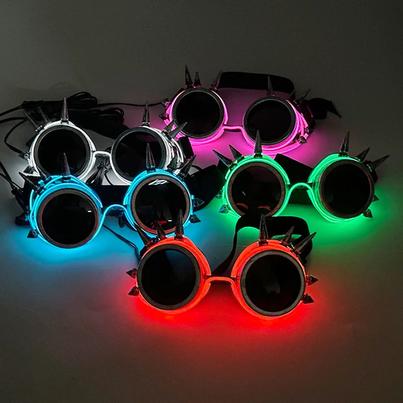 Luminous Fluorescent Glasses LED Glowing Party Supplies Steampunk Glasses with Lights Flashing Neon Goggles Glasses Club Props