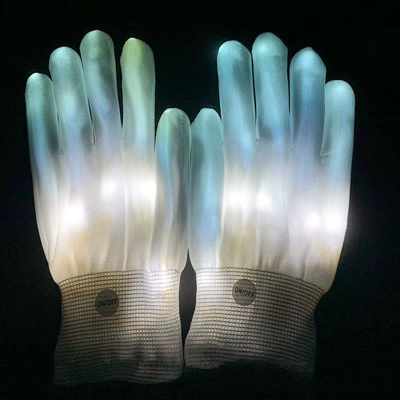 Rainbow Sparkling Gloves Rainbow Luminous Gloves LED Gloves Fluorescent Dance Performance Props Easter Party Gathering Gift