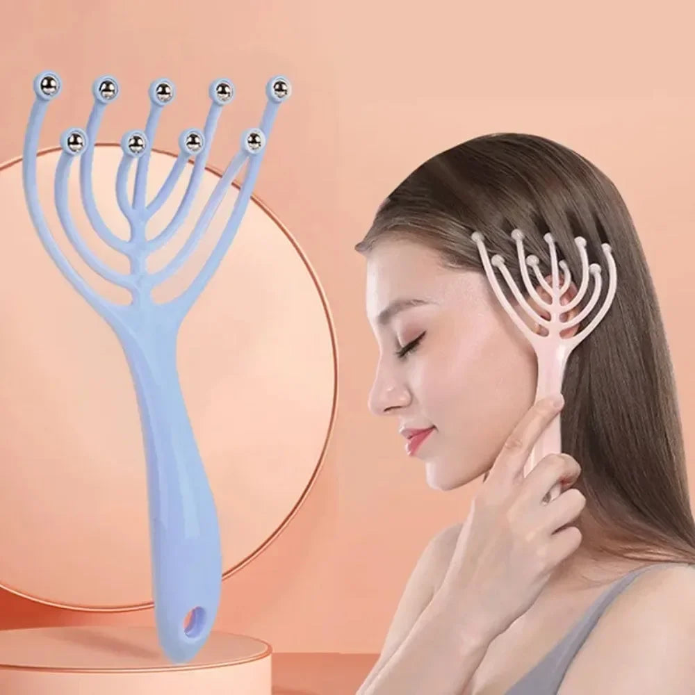 1 Pc Head Massager Scalp Neck Comb Roller Five Finger 9 Claws Steel Ball Hand Held Relax Spa Hair Care for Hair Stress Relief