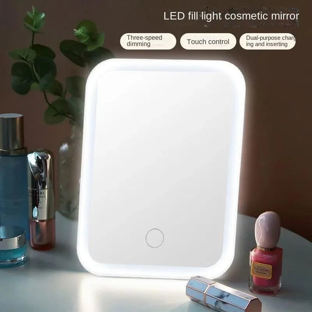 LED Touch Screen Makeup Mirror Folding Mirror Lighted Makeup Mirror 3 Colors Light Modes USB Rechargeable Cosmetic Mirror Tools