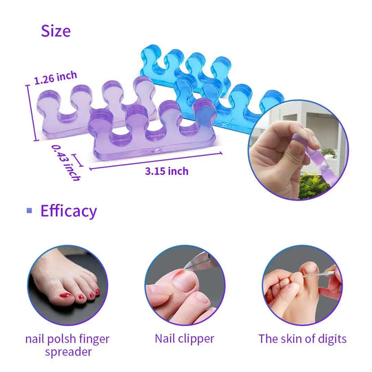 2Pcs (1Pair)Soft Silicone Finger Toe Separator Soft-Silicon 5 Colors Flexible Finger Toe Spacers for Nail Polish Pedicure Tools