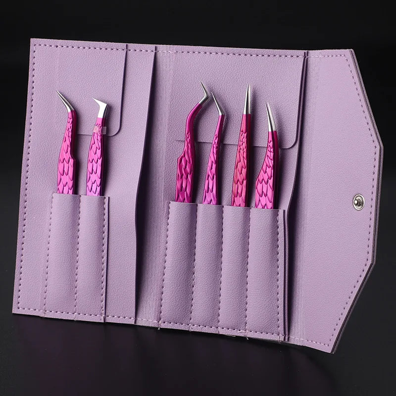 6PCS False Eyelash Tweezers Set for Fake Fan Lashes Extensions